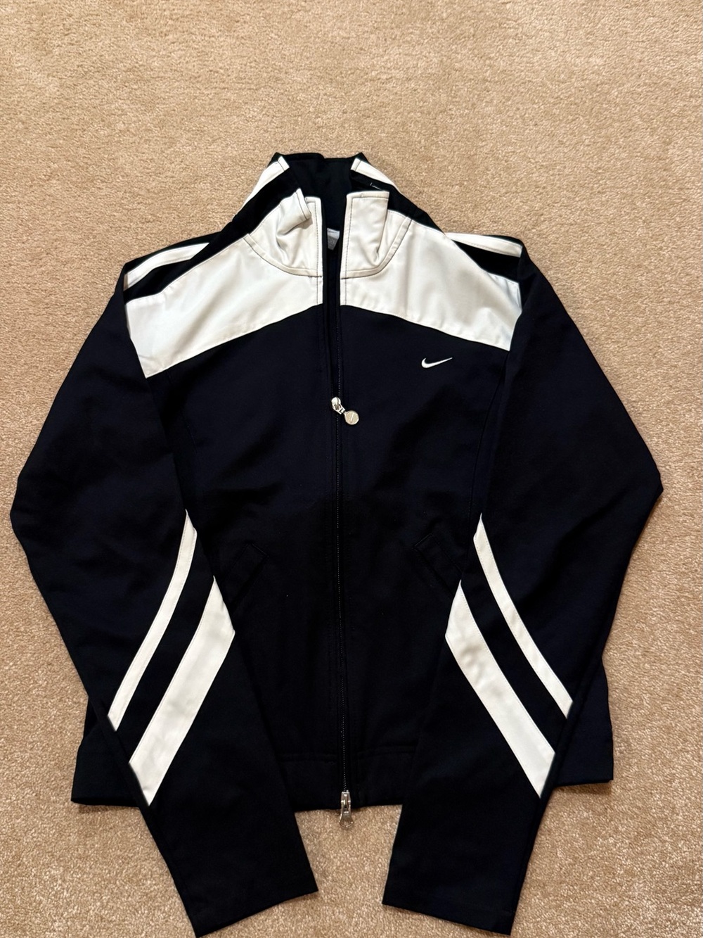 Nike Women's Black and White Zip-Up Bomber Jacket